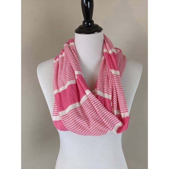 Pink Striped Lightweight Spring Summer Oblong Scarf Wrap Jersey Knit Lands' End - Picture 2 of 4